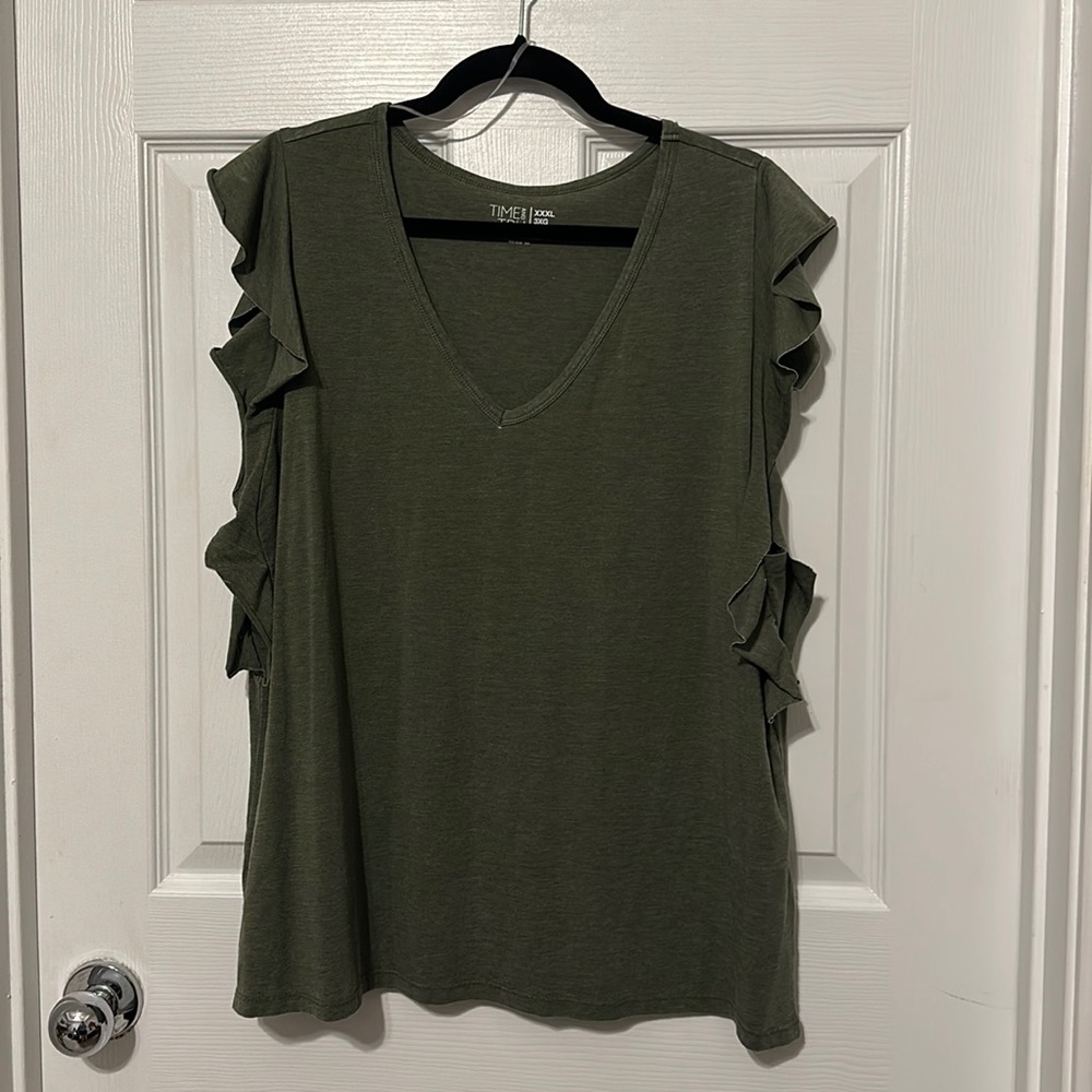 Time and Tru XXXL (22) Green Ruffle Sleeve Top